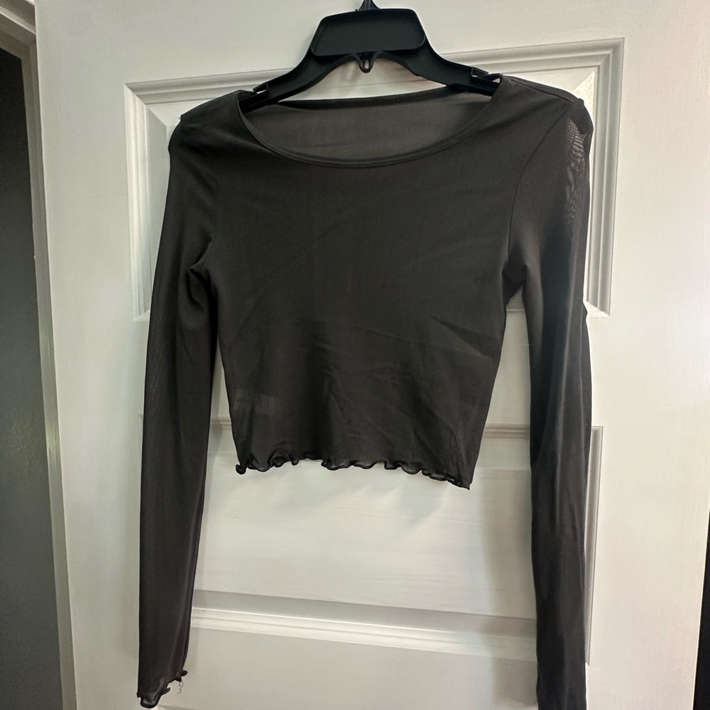 Black mesh long sleeve top